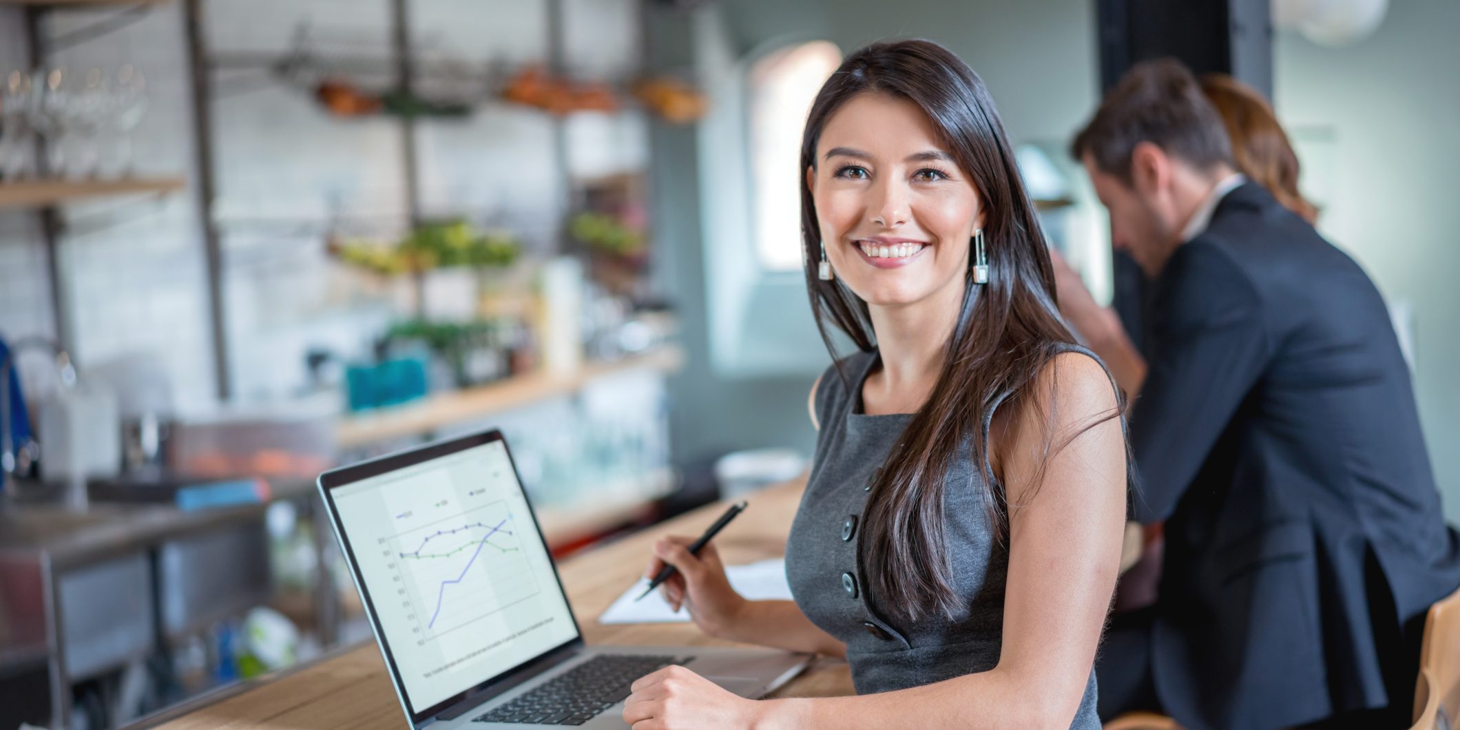 Business woman working at a cafe
